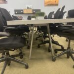 Maverick conference table square tops with apex metal legs