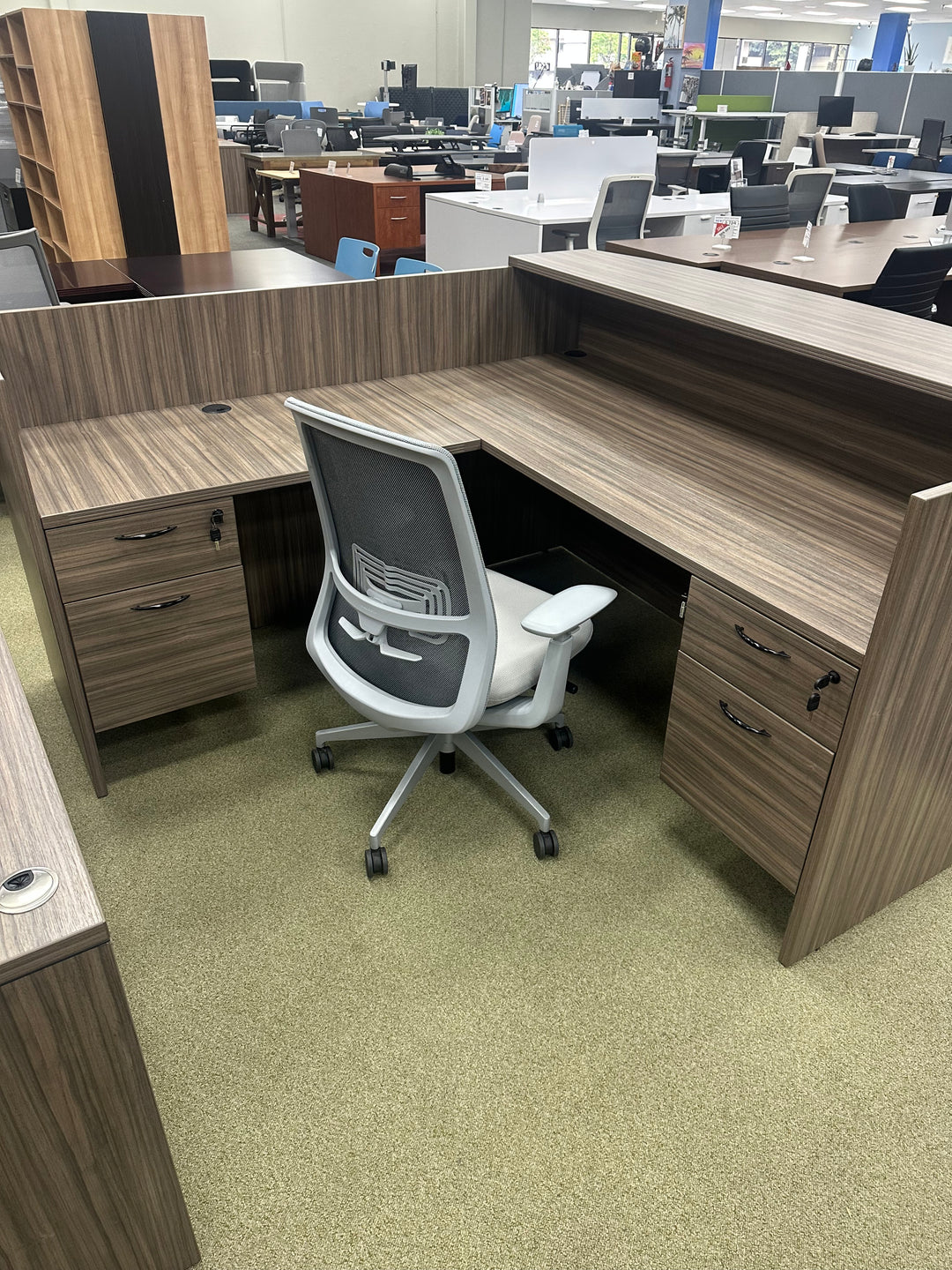 OSP Slate grey L shape reception with 2 sets of drawers