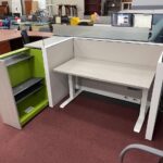 Call Center Stations with sit stand and storage cabinet